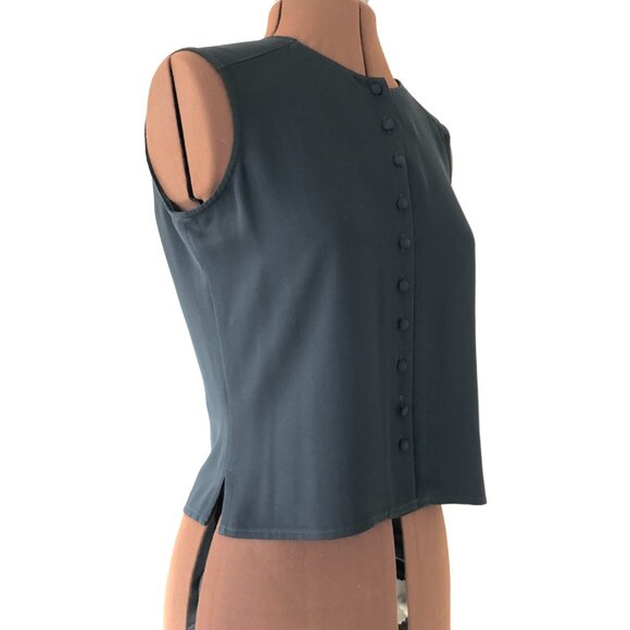 Jaeger Black Button Front Sleeveless Blouse - Picture 4 of 8